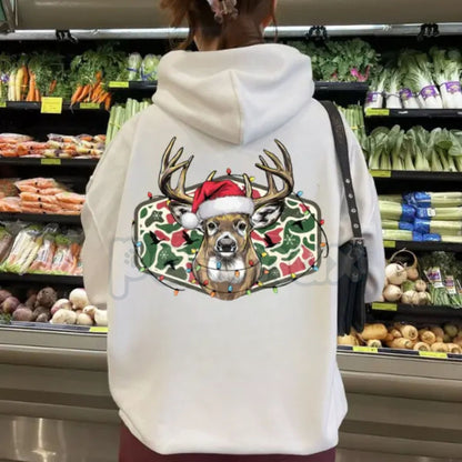 Christmas Deer Hunting Camo Hoodie – Festive Hunter Orange Pullover, Camouflage Holiday Apparel, Unisex