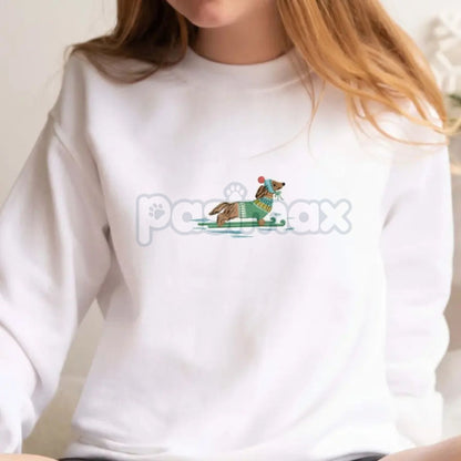 Dachshund on Skis Embroidered Sweatshirt – Funny Christmas Dog Crewneck