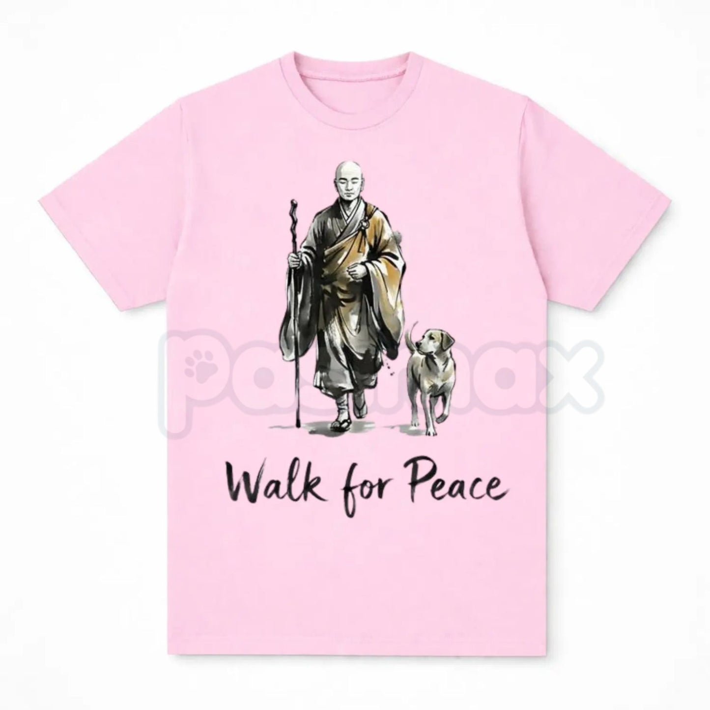 Aesthetic "Walk for Peace" Zen T-Shirt - Minimalist Monk and Dog Graphic Tee, Mindfulness Meditation Apparel, Spiritual Peace Pilgrimage Shirt, Zen Buddhism Inspired Streetwear