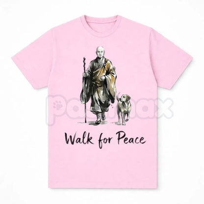 Aesthetic "Walk for Peace" Zen T-Shirt - Minimalist Monk and Dog Graphic Tee, Mindfulness Meditation Apparel, Spiritual Peace Pilgrimage Shirt, Zen Buddhism Inspired Streetwear
