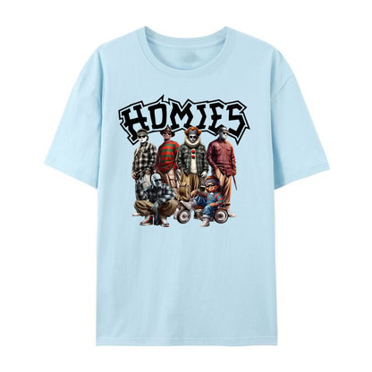 "Homies Horror" Movie Villains T-Shirt - Funny Chicano Lowrider Style Tee, Urban Halloween Streetwear