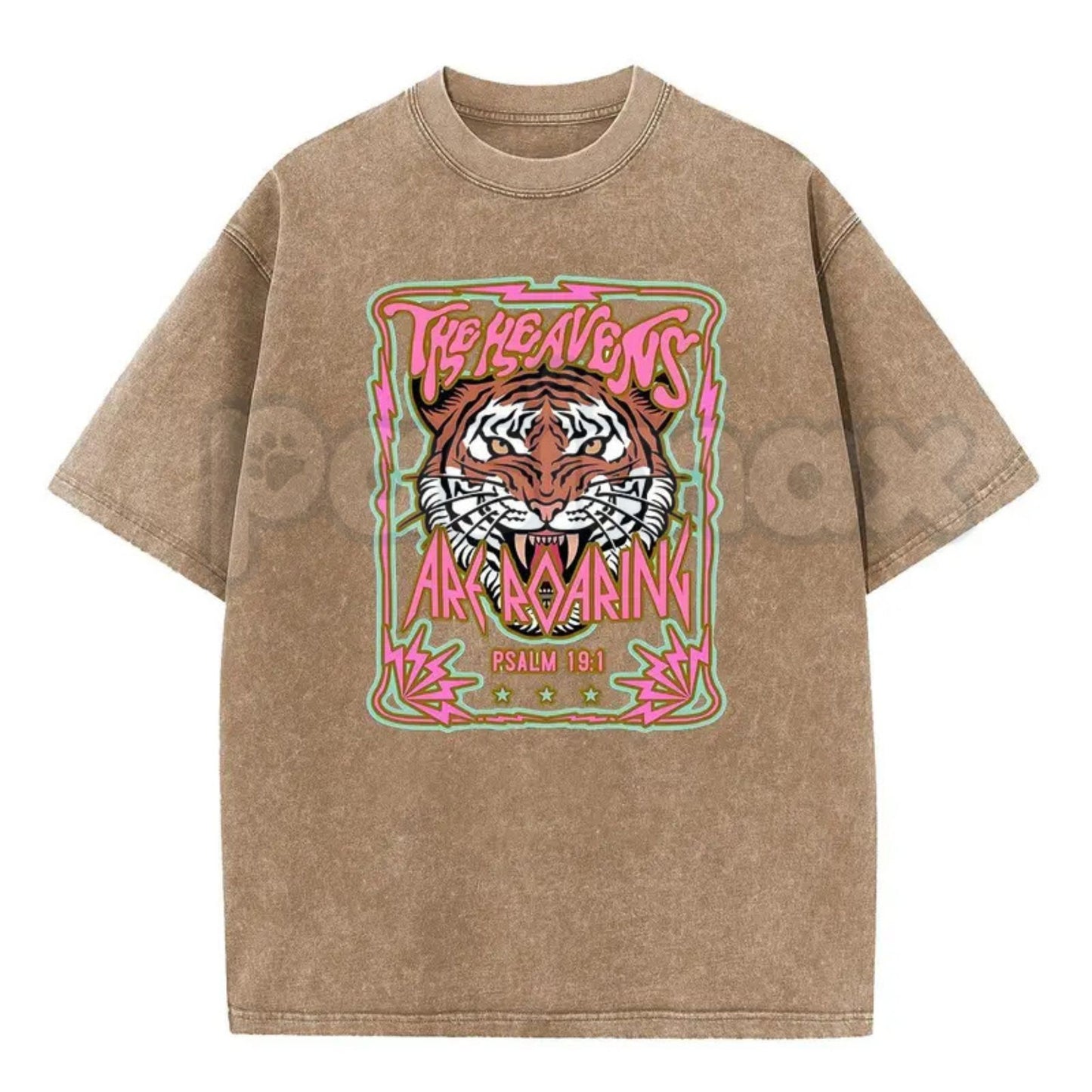 Wayii Fashion The Heavens Roaring Tiger T-Shirt – Unisex Acid Wash Vintage Graphic Tee, Lightweight Retro Cotton Streetwear Top