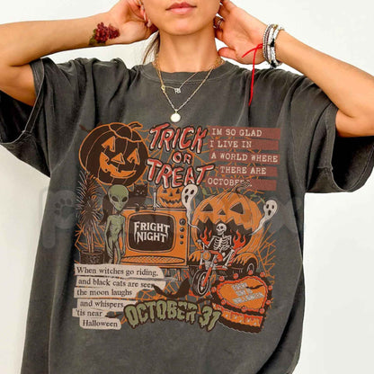 Comfort Colors® Halloween Collage T-Shirt – Retro Spooky Season Ghost Graphic Tee, Vintage Aesthetic Halloween Party Unisex Top