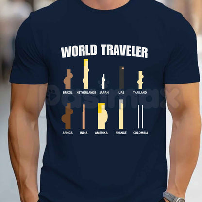 World Traveler Graphic Tee – Wanderlust Explorer Shirt, Vintage Map Compass Unisex Cotton T-Shirt for Men & Women