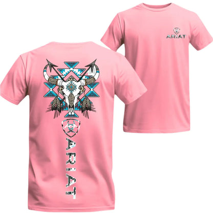 Ariat Western Bull Skull T-Shirt - Tribal Graphic with Turquoise Accents, Rodeo Style Gift Tee
