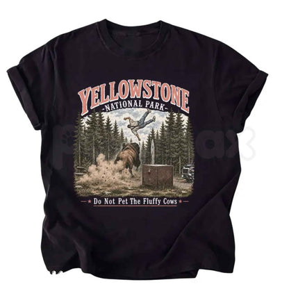 Comfort Colors® "Do Not Pet The Fluffy Cows" T-Shirt – Retro Yellowstone National Park Graphic Tee, Vintage Bison Wildlife Aesthetic Unisex Top