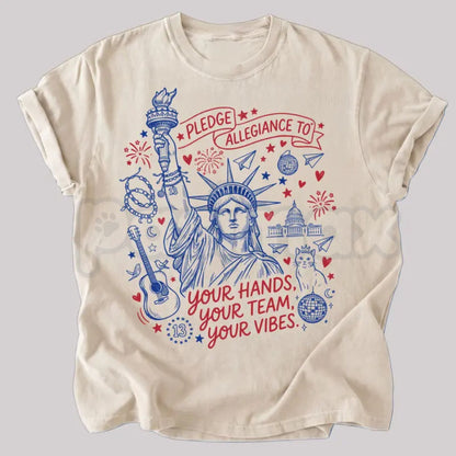 Comfort Colors® "Pledge Allegiance To Your Hands Your Team Your Vibes" T-Shirt – Retro Sports Fan Graphic Tee, Vintage Aesthetic Hardwood Football Hoops Statement Top