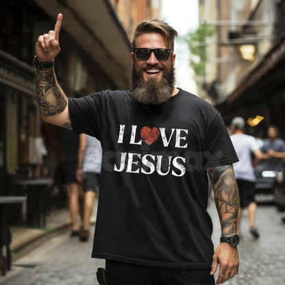 Vintage "I Love Jesus" Print T-Shirt - Retro 70s Christian Graphic Tee, Faith-Based Throwback Apparel, Classic Jesus Peace & Love Fan Gift