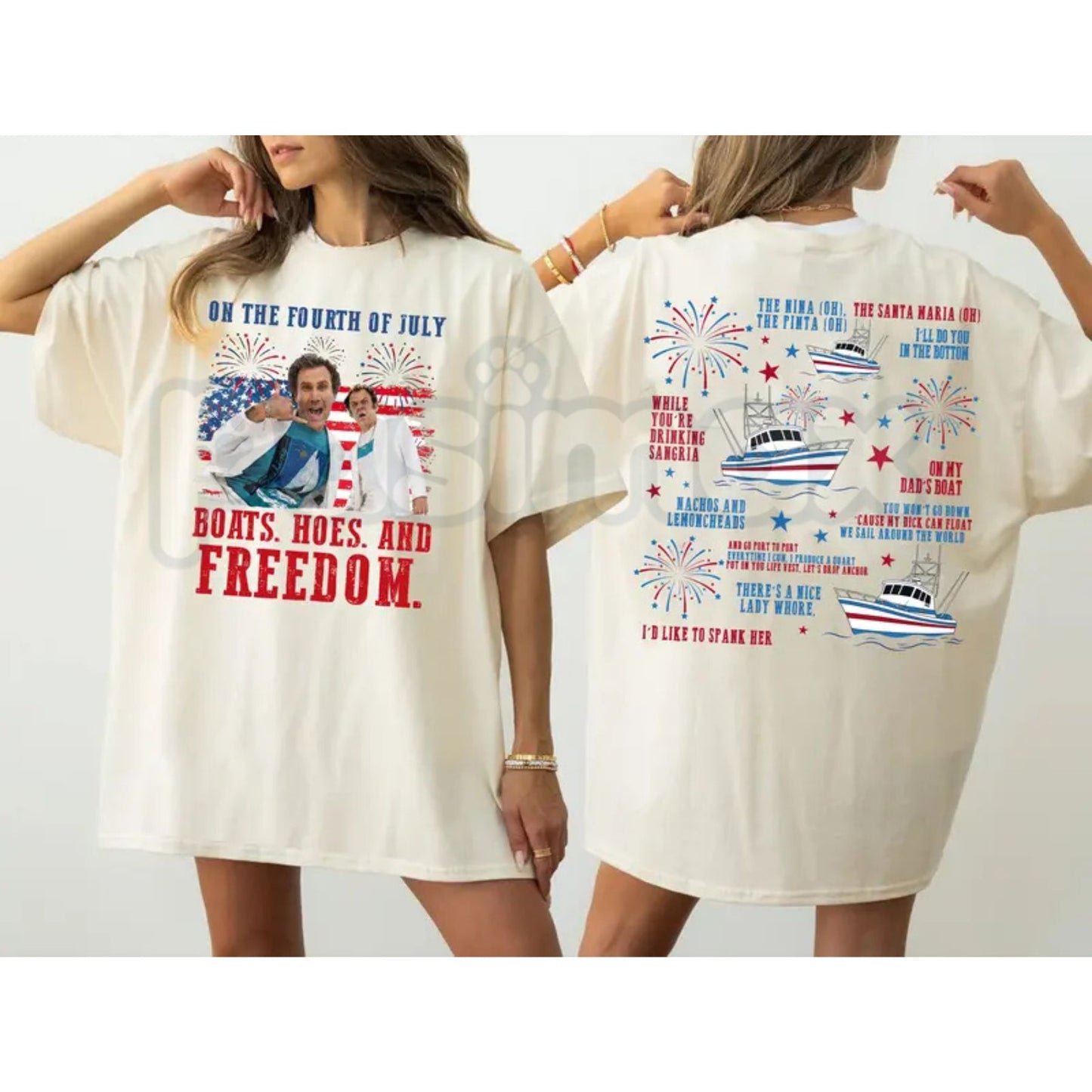 Comfort Colors® "Boats Hoes And Freedom" 4th of July T-Shirt – Funny Step Brothers Parody Graphic Tee, Retro Aesthetic USA Patriotic Holiday Top