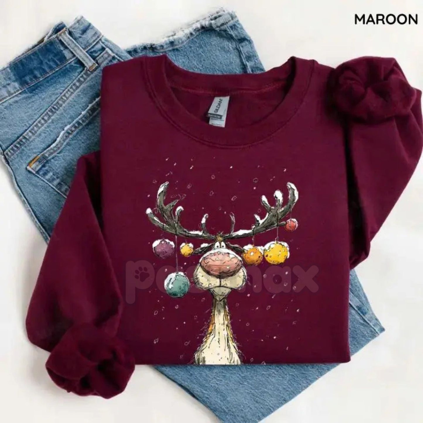 Vintage Reindeer Sweatshirt | Retro Christmas Crewneck Jumper | Nostalgic Holiday Graphic Top