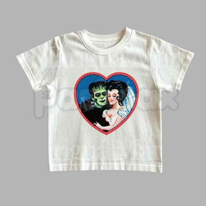 Retro Frankenstein Monster Graphic Tee – Y2K Dark Fantasy Vintage Baby Tee