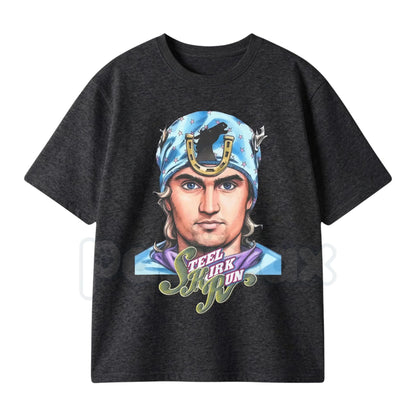 "Steel Kirk Run" JoJo & Star Trek Mashup T-Shirt – Kirky Joestar Graphic Tee, Premium 100% Cotton JJBA x Sci-Fi Top, Soft Lived-In Heavyweight Crossover Anime Shirt, Made in USA