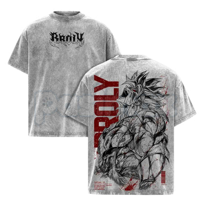 Broly DBZ Washed Tee – Super Saiyan Berserker Anime Graphic Double Printed T-Shirt, Vintage Acid Washed Lightweight Cotton Dragon Ball Z Top