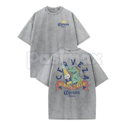Corona Extra Always Fresh Vintage Washed T-Shirt – Retro Beer Graphic Tee, Lightweight Cotton Summer Lifestyle Top