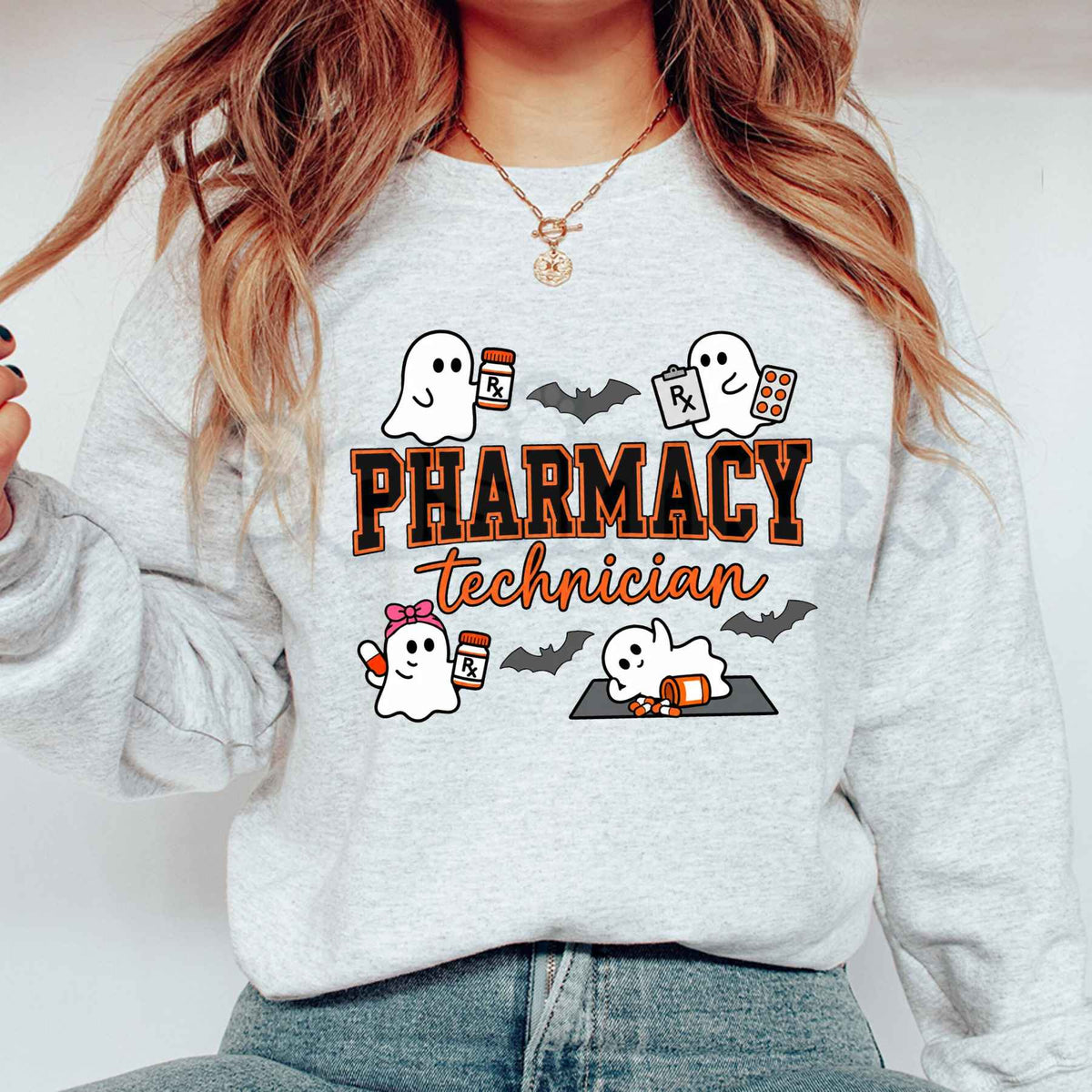 Pharmacy Technician Halloween Shirt | Spooky Ghost Pharm Tech Crewneck