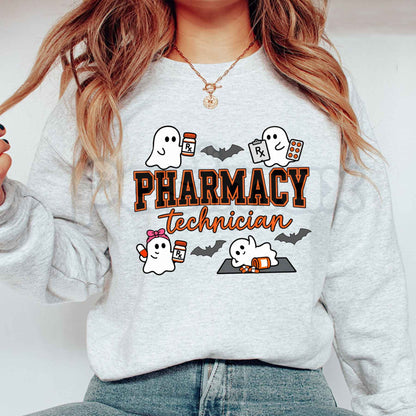 Pharmacy Technician Halloween Shirt | Spooky Ghost Pharm Tech Crewneck