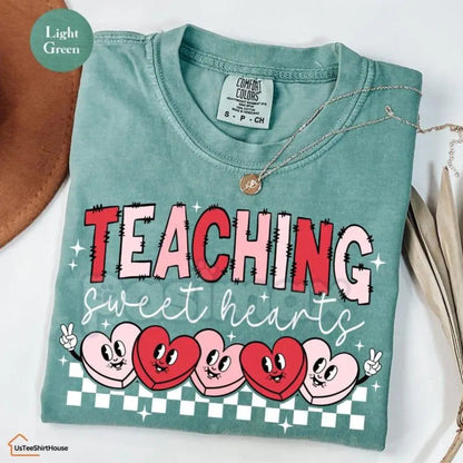 Comfort Colors® Retro "One Sweet Teacher" Valentine’s Day T-Shirt – Groovy Teaching Sweethearts Tee, Vintage Aesthetic Educator Shirt, School Heart Graphic Top