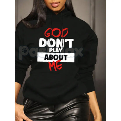 Women's Front Slogan Letter Print Hooded Sweatshirt – Casual Graphic Pullover, Trendy Statement Hoodie