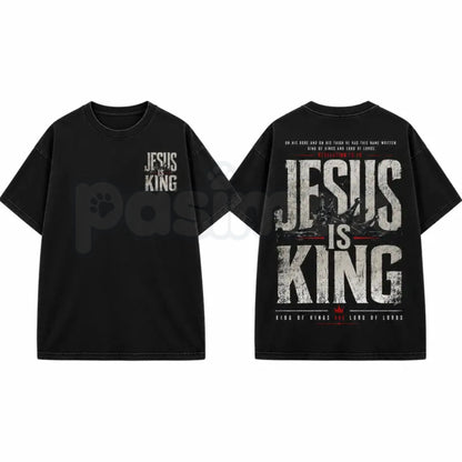 Jesus Is King Christian Washed Shirt – Retro Faith Graphic Tee, Vintage Mineral Wash Lightweight Cotton Unisex Worship Streetwear Top
