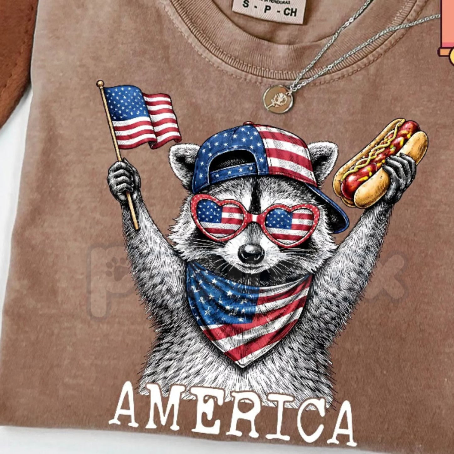 Comfort Colors® America Raccoon Hot Dog T-Shirt – Funny 4th of July Raccoon Tee, Retro Trash Panda Patriotic USA Holiday Gift Top