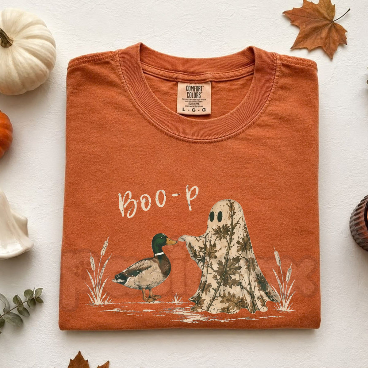 Comfort Colors® Boo-P Duck & Camo Ghost Halloween T-Shirt – Retro Spooky Season Graphic Tee, Outdoor Hunting Unisex Top & Gift