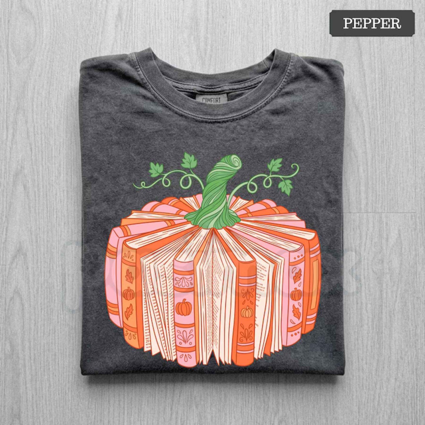 Comfort Colors® Book Pumpkin T-Shirt – Bookish Fall Reader Graphic Tee, Cute Autumn Bookworm Librarian Unisex Top & Gift