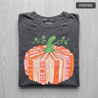 Comfort Colors® Book Pumpkin T-Shirt – Bookish Fall Reader Graphic Tee, Cute Autumn Bookworm Librarian Unisex Top & Gift