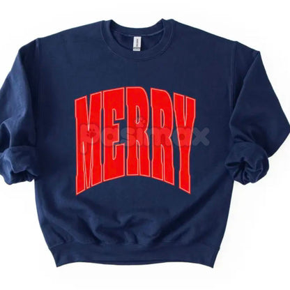 Merry Oversized Print Christmas Sweatshirt – Festive Bold Graphic Holiday Crewneck