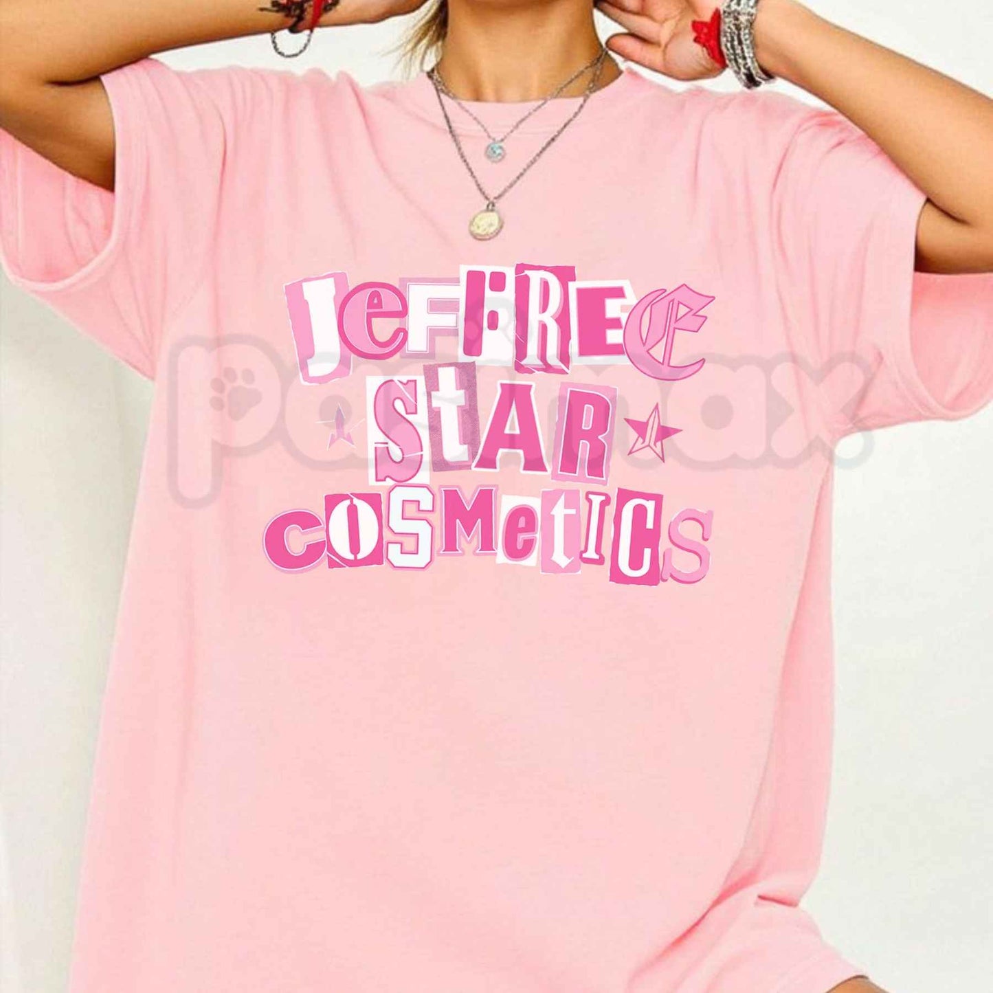 Y2K Pink Cutout Letters Jeffree Star Cosmetics T-Shirt – Unisex Cotton Graphic Tee