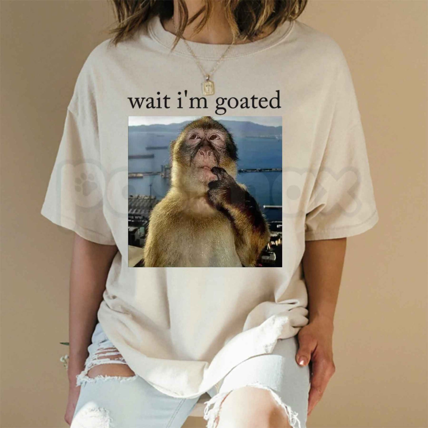 Wait I'm Goated Funny Thinking Monkey Meme T-Shirt – Viral Brainrot Humor Unisex Cotton Streetwear Graphic Tee