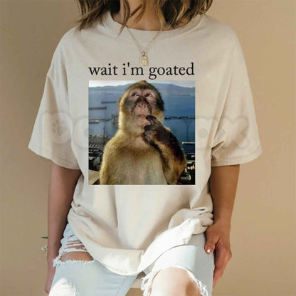 Wait I'm Goated Funny Thinking Monkey Meme T-Shirt – Viral Brainrot Humor Unisex Cotton Streetwear Graphic Tee