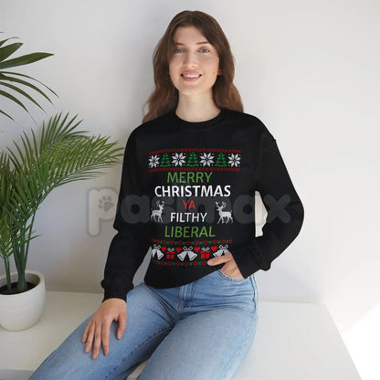 "Merry Christmas Lib" Funny Political Christmas Sweatshirt | Ironic Gag Gift Holiday Jumper | Conservative Humor Xmas Crewneck