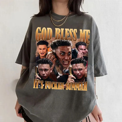 Comfort Colors® "God Bless Me It's Fucken Summah" T-Shirt – Funny Summer Vibe Graphic Tee, Retro Aesthetic Sarcastic Beach Shirt, Trendy Unhinged Summer Top
