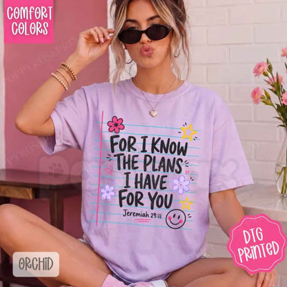 Comfort Colors® For I Know the Plans T-Shirt – Religious Women's Graphic Tee, Vintage Scripture Verse Unisex Top