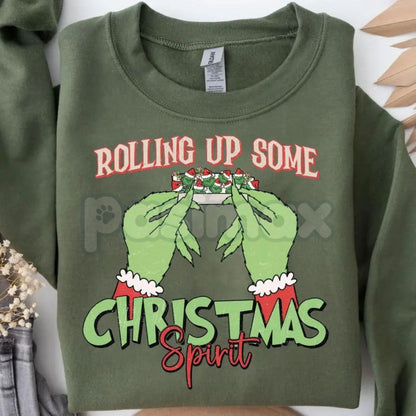 "Rolling Up Some Christmas Spirit" Sweatshirt | Funny Laid-Back Holiday Crewneck | Relaxed Xmas Jumper