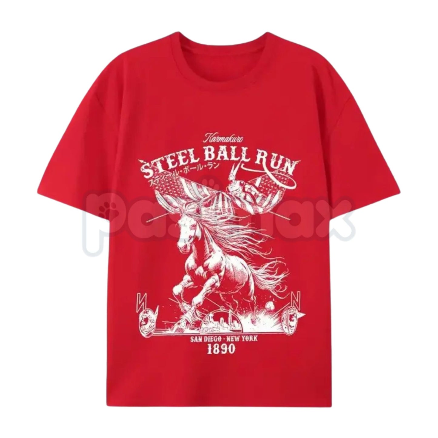 Steel Ball Run "SBR" Horse Racing American Flag T-Shirt – Retro Anime Manga Graphic Tee, Premium 100% Cotton JoJo Fan Top, Soft Lived-In Heavyweight Western Aesthetic Shirt, Made in USA