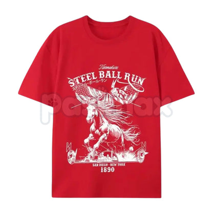 Steel Ball Run "SBR" Horse Racing American Flag T-Shirt – Retro Anime Manga Graphic Tee, Premium 100% Cotton JoJo Fan Top, Soft Lived-In Heavyweight Western Aesthetic Shirt, Made in USA