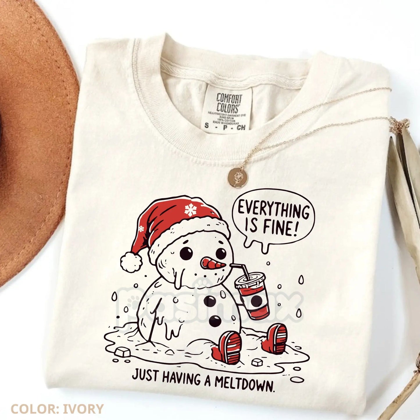 'Everything Is Fine' Meltdown Christmas Comfort Colors® Shirt – Funny Mom Holiday Tee, Cute & Sarcastic Crewneck Gift