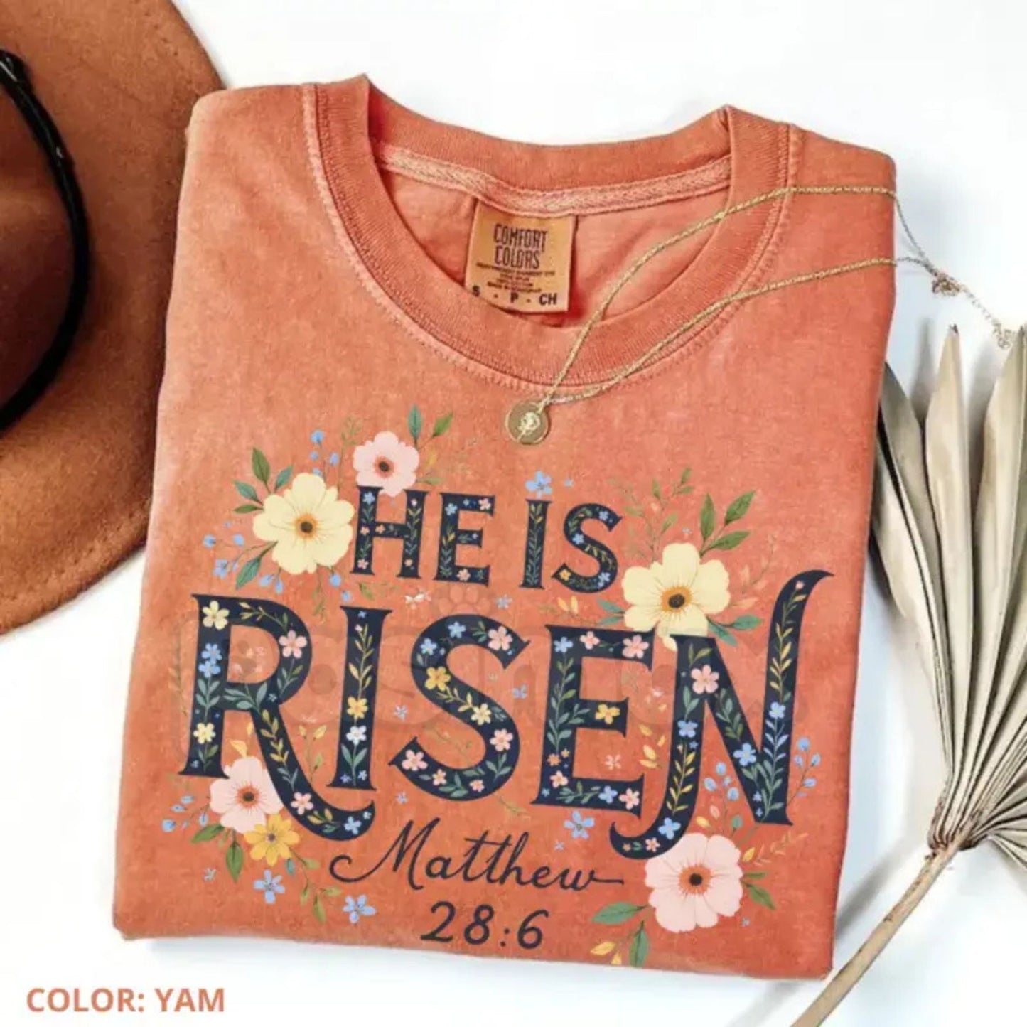 Comfort Colors® Retro "He Is Risen" Sun & Wildflower T-Shirt – Minimalist Christian Easter Tee, Aesthetic Spring Faith Shirt, Cute Jesus Flower Gift for Her