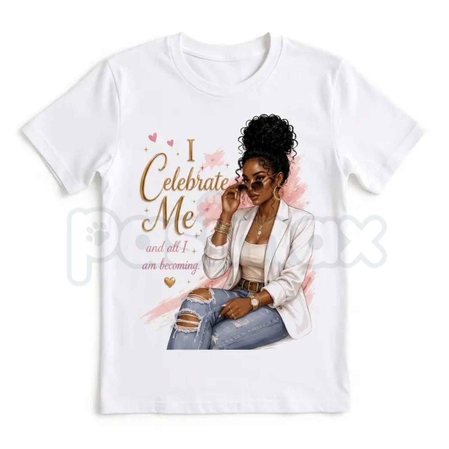 I Celebrate Me T-Shirt – Metallic Gold Typography Self-Love Inspiration Unisex Cotton Tee