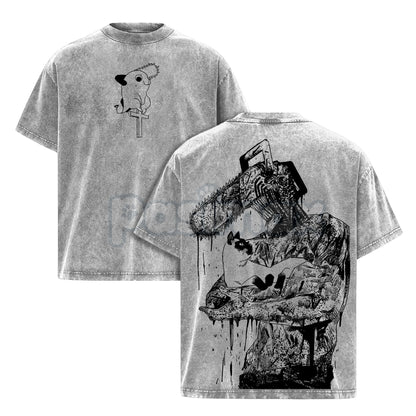 Chainsaw Man Denji T-Shirt – Vintage Washed Oversized Heavy Cotton Tee, Anime Streetwear