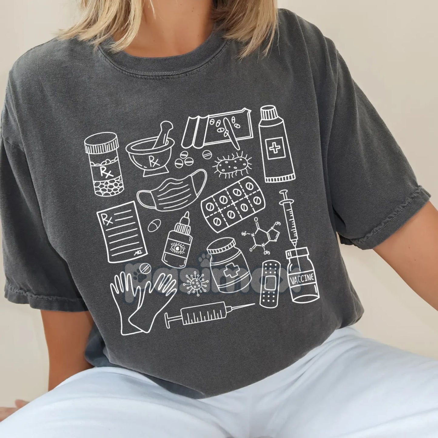 Pharmacy Doodle T-Shirt – Pharmacist Technician Gift, Cute Rx Tech Shirt, Funny Pharmacy Student Tee