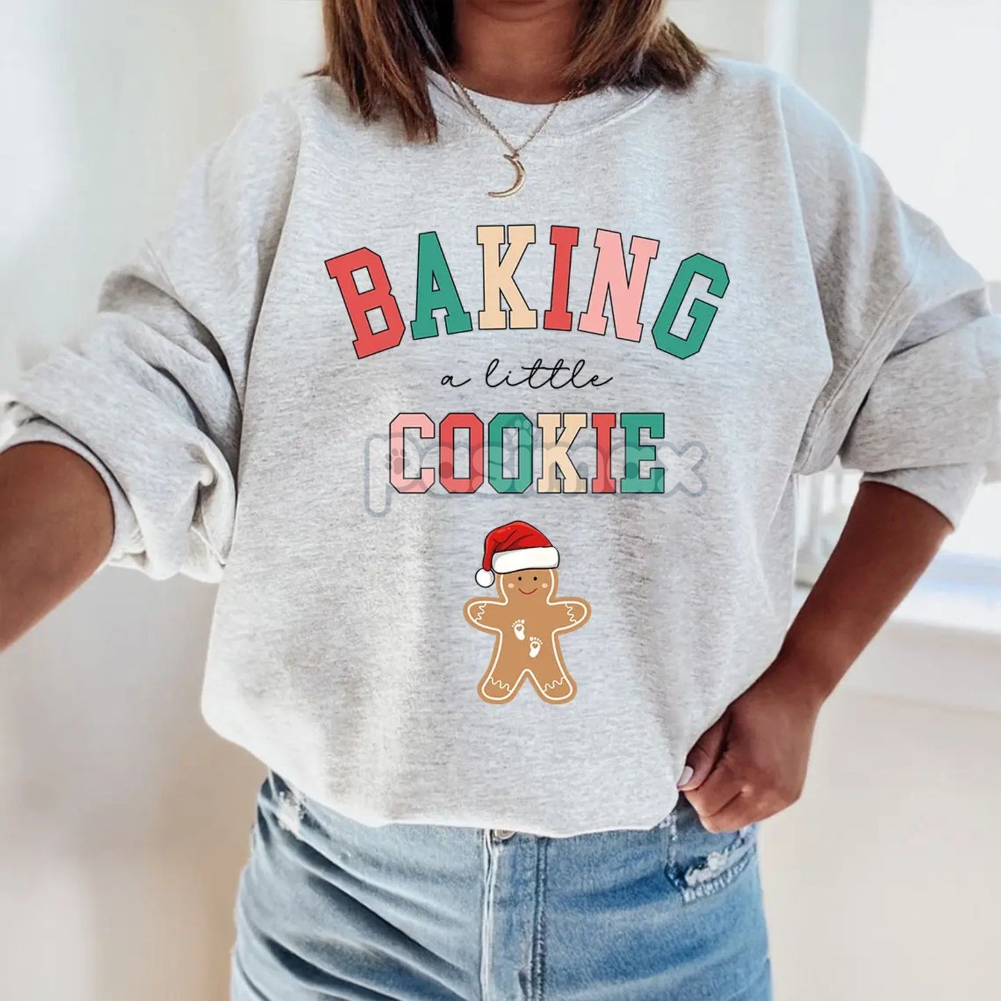 Baking a Little Cookie Pregnancy Announcement Sweatshirt – Holiday Oven Bun Reveal Top