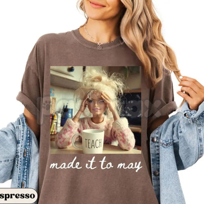 Comfort Colors® Last Day of School Teacher Doll Face T-Shirt – Funny "Made It To May" Meme Graphic Tee, Sarcastic Summer Break Educator Shirt