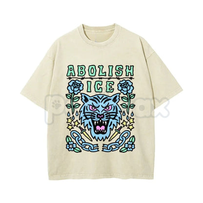 Unisex Abolish ICE Vintage Washed T-Shirt – Satirical Political Graphic Tee, Lightweight Retro Cotton Activist Top