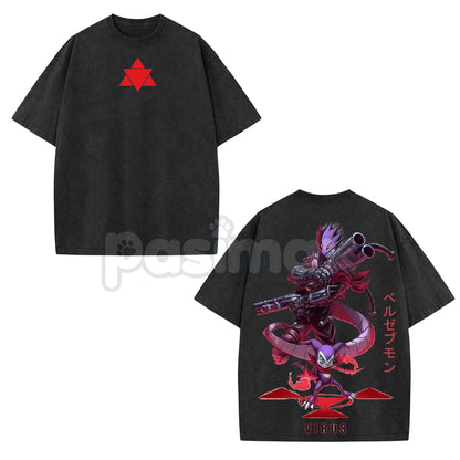 Beelzemon x Impmon T-Shirt – Digimon Vintage Washed Oversized Heavy Cotton Anime Tee