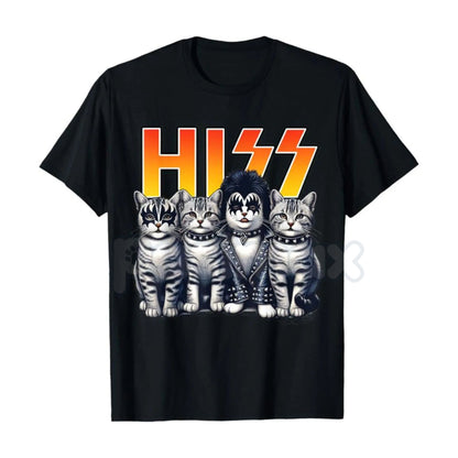 Cute Hiss Cats Rock Kittens T-Shirt - Funny Music Cat Lovers Men Tee, Kitty Rocking Graphic Apparel, Feline Rock and Roll Gift