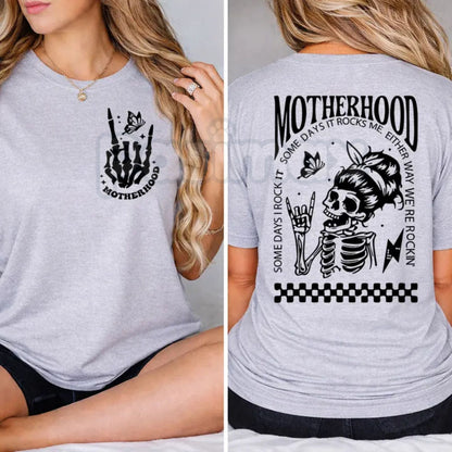 "Motherhood: Sometimes I Rock It, Sometimes It Rocks Me" T-Shirt – Funny Relatable Mom Graphic Tee, Premium 100% Cotton Motherhood Life Top, Soft Lived-In Heavyweight Sarcastic Mama Shirt, Made in USA