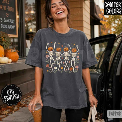 Comfort Colors® Dancing Skeletons T-Shirt – Trendy Fall Graphic Tee, Vintage Spooky Season Unisex Top