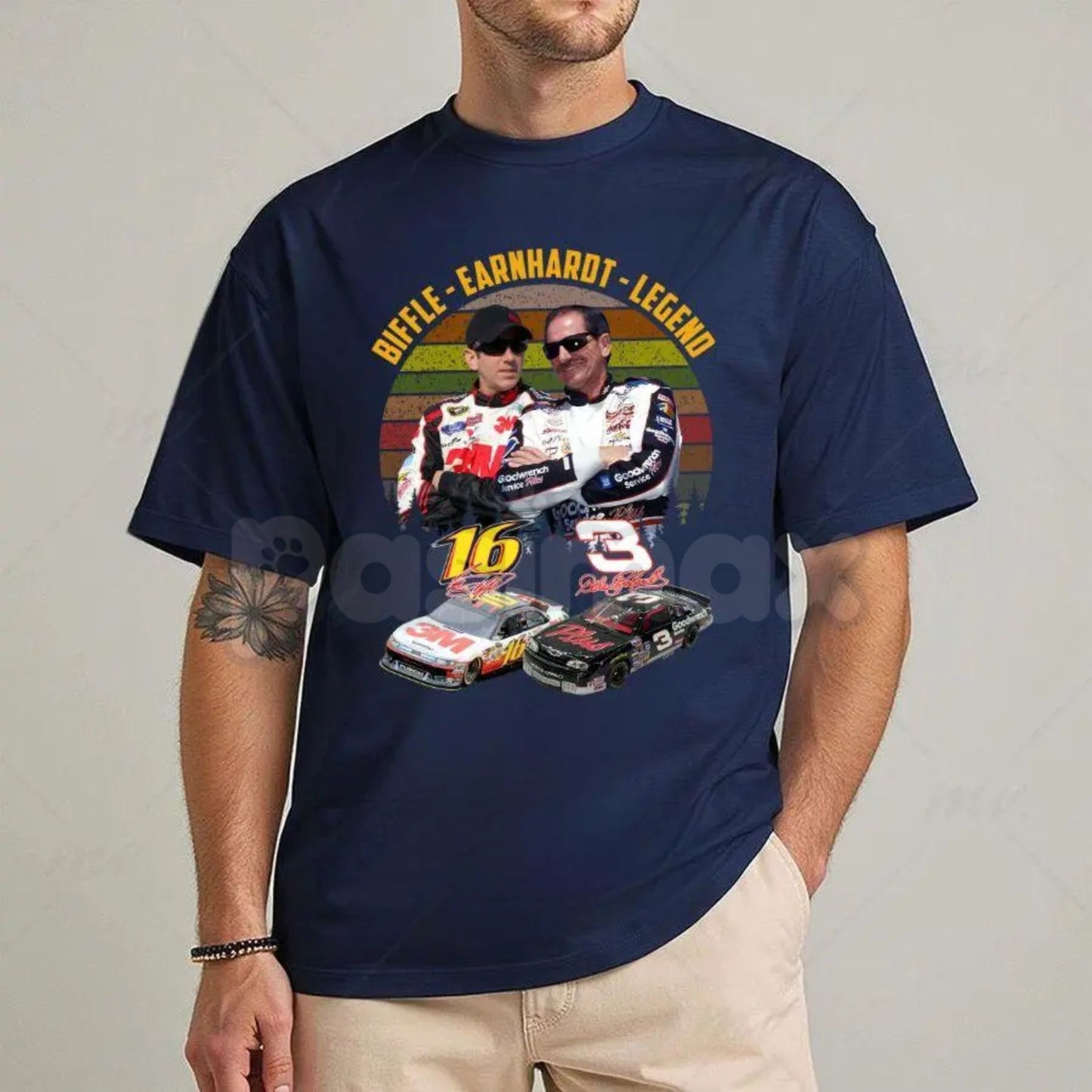 The Biff #16 & Earnhardt "Legends Never Die" T-Shirt - Vintage Racing Graphic Tee, Classic NASCAR Inspired Fan Apparel, Greg Biffle & Dale Earnhardt Tribute Shirt